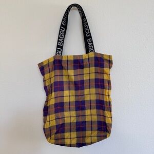 BAGGU Checkered Tote - Yellow and Blue